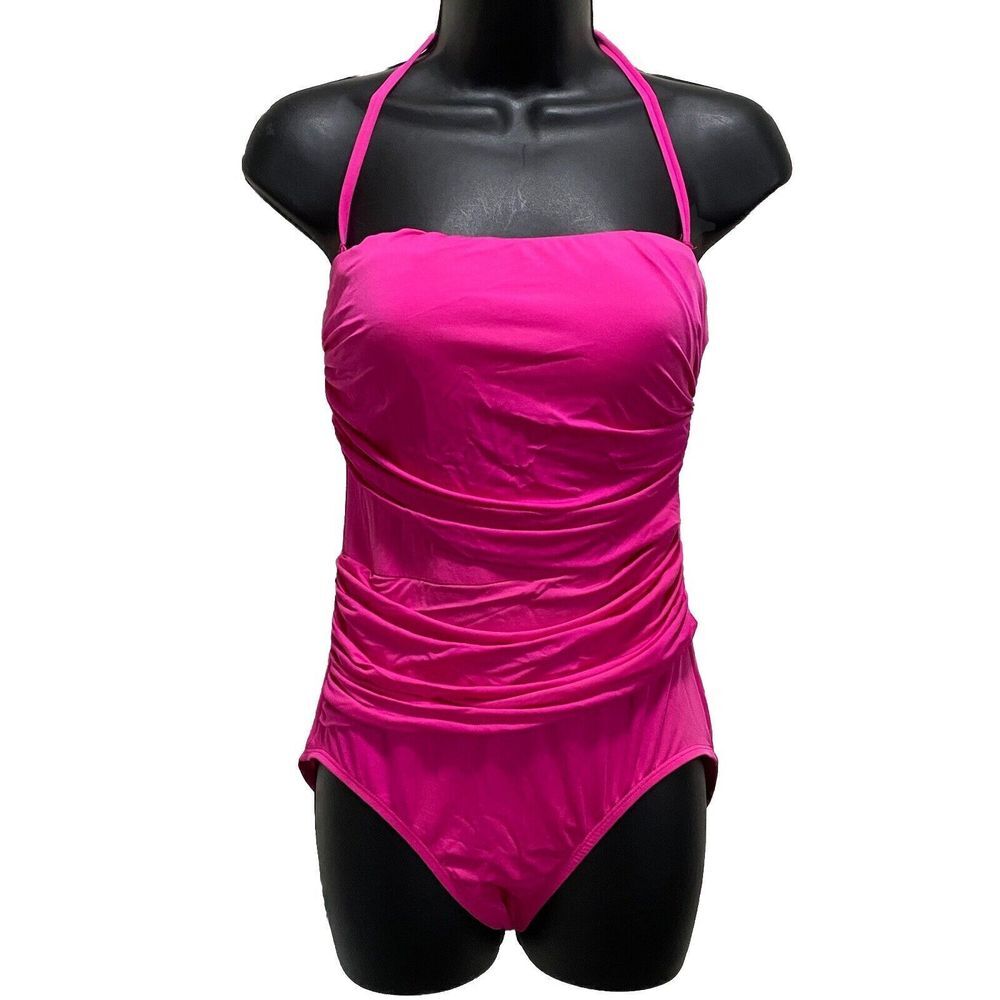 Merona Hot PInk One Piece Swimsuit Full Coverage‎ Removable Strap Size M